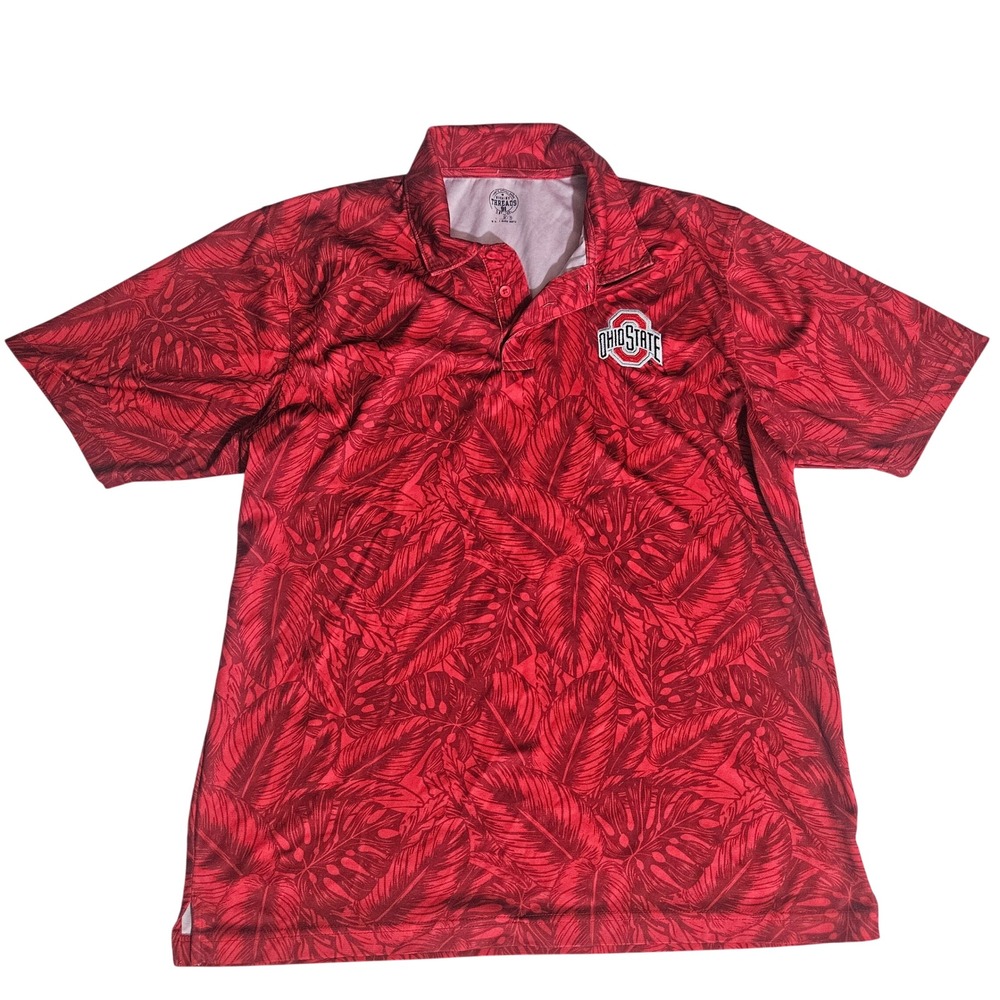 Ohio State Buckeyes Rivalry Threads Mens XL Red Tropical Leaf Polo Shirt NCAA